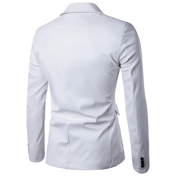 Fashion Solid Color Long Sleeve Notched Lapel Man's PU Leather Coat